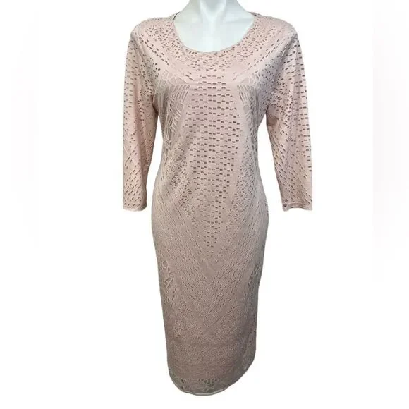 Carmen Marc Valvo Scoop Neck Bodycon Fabric Cut Out Midi Dress Size Large - Picture 2 of 7